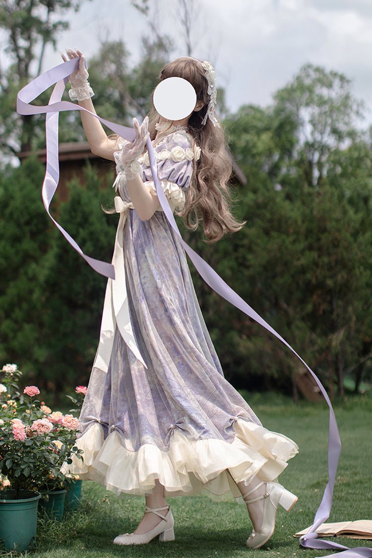 Sweet Lolita Dress - Oil Painting Sun And Moon Poem, Purple, Short Version, Long Version - additional product view 13