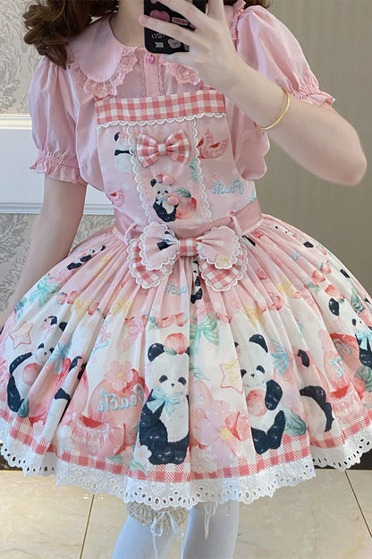 Sweet Lolita Dress - Panda Peach Print, 3 Colors, Bow Detail, Printed - additional product view 2