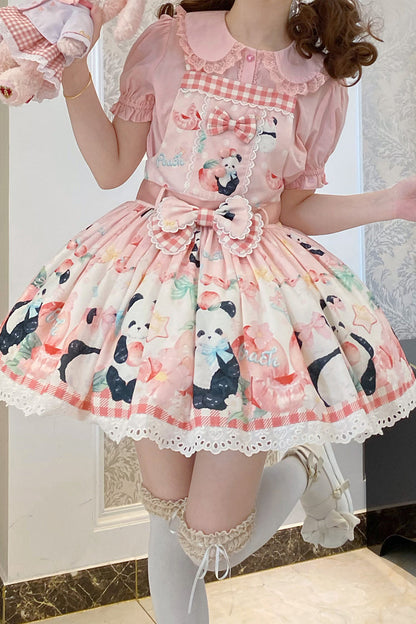 Sweet Lolita Dress - Panda Peach Print, 3 Colors, Bow Detail, Printed - additional product view 4