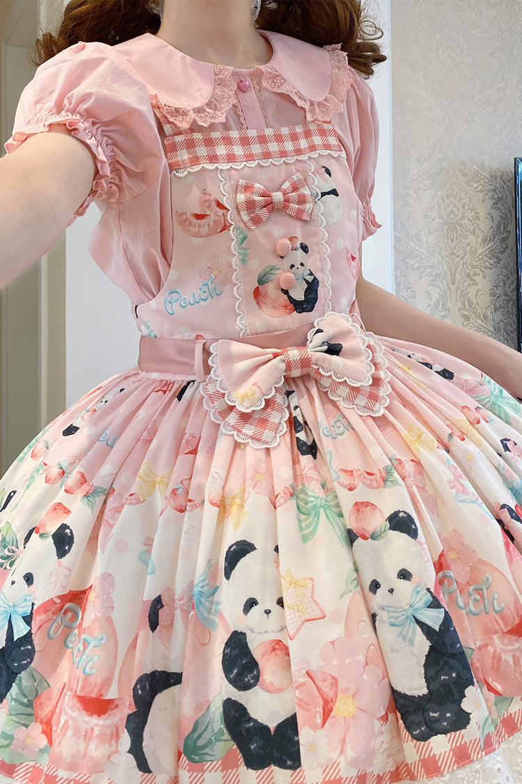 Sweet Lolita Dress - Panda Peach Print, 3 Colors, Bow Detail, Printed - additional product view 5