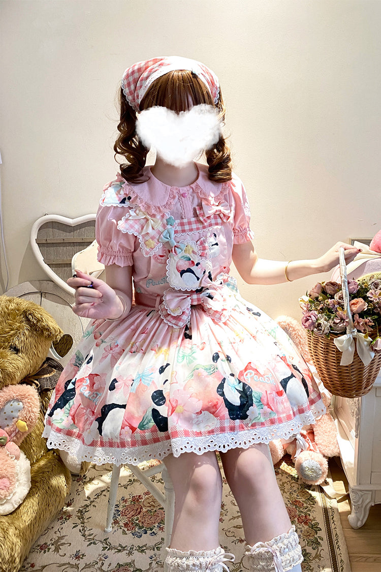 Sweet Lolita Dress - Panda Peach Print, 3 Colors, Bow Detail, Printed - additional product view 6