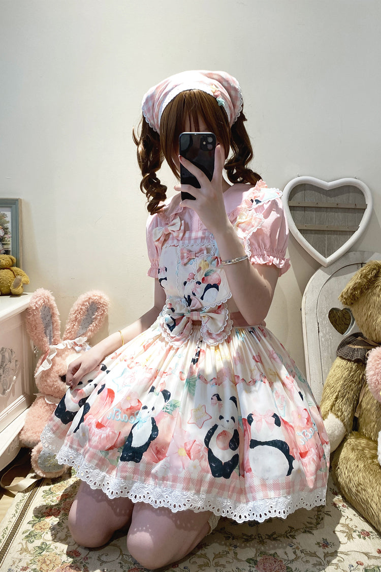 Sweet Lolita Dress - Panda Peach Print, 3 Colors, Bow Detail, Printed - additional product view 7
