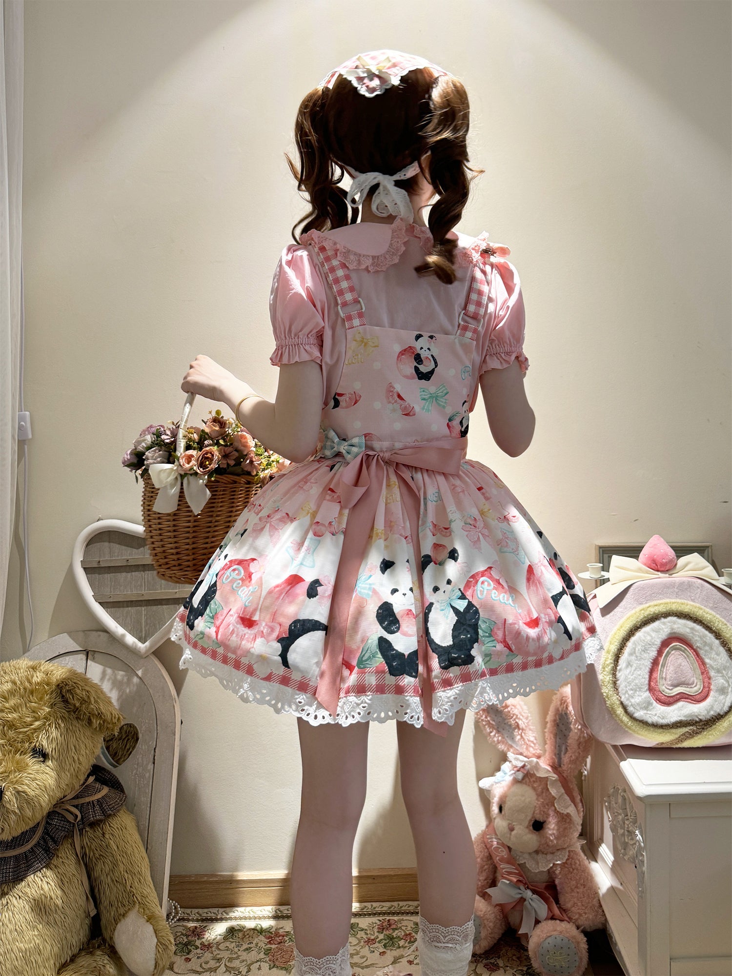 Sweet Lolita Dress - Panda Peach Print, 3 Colors, Bow Detail, Printed - additional product view 8