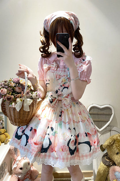 Sweet Lolita Dress - Panda Peach Print, 3 Colors, Bow Detail, Printed - additional product view 9