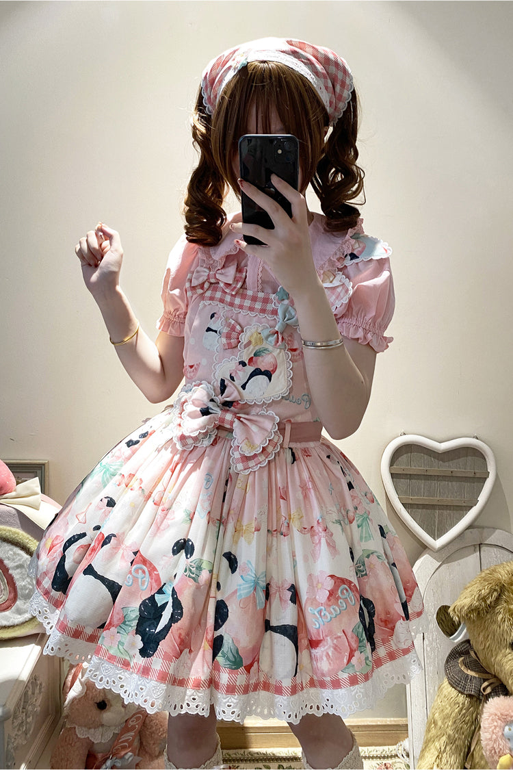 Sweet Lolita Dress - Panda Peach Print, 3 Colors, Bow Detail, Printed - additional product view 10