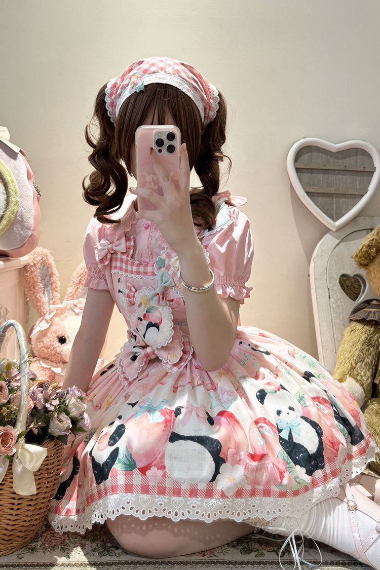 Sweet Lolita Dress - Panda Peach Print, 3 Colors, Bow Detail, Printed - additional product view 11