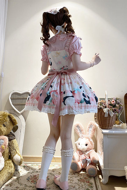 Sweet Lolita Dress - Panda Peach Print, 3 Colors, Bow Detail, Printed - additional product view 12