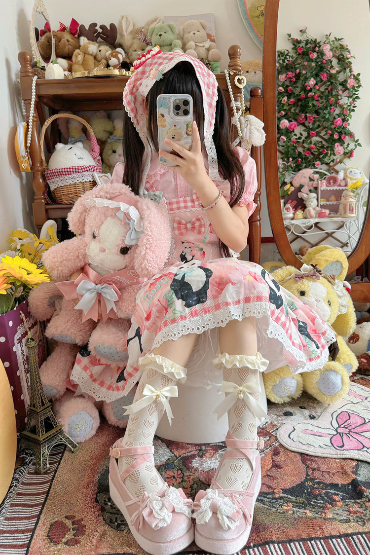 Sweet Lolita Dress - Panda Peach Print, 3 Colors, Bow Detail, Printed - additional product view 13