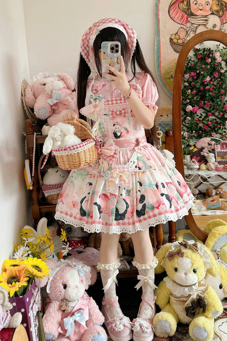 Sweet Lolita Dress - Panda Peach Print, 3 Colors, Bow Detail, Printed - additional product view 14