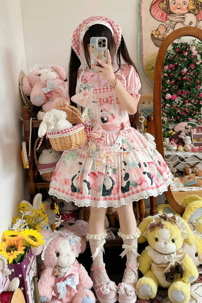 Sweet Lolita Dress - Panda Peach Print, 3 Colors, Bow Detail, Printed - additional product view 14