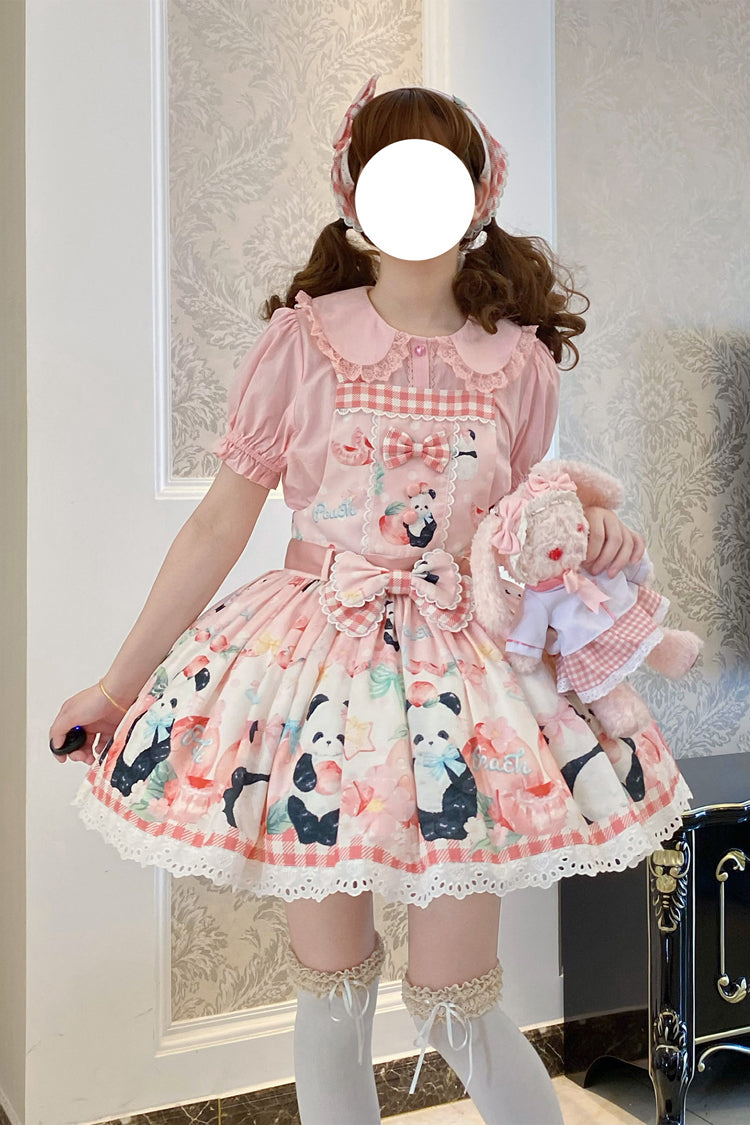 Sweet Lolita Dress - Panda Peach Print, 3 Colors, Bow Detail, Printed - main product image