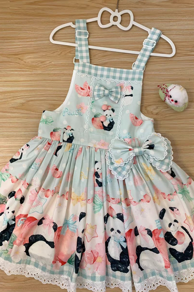 Sweet Lolita Dress - Panda Peach Print, 3 Colors, Bow Detail, Printed - S Green / M Green / L Green option