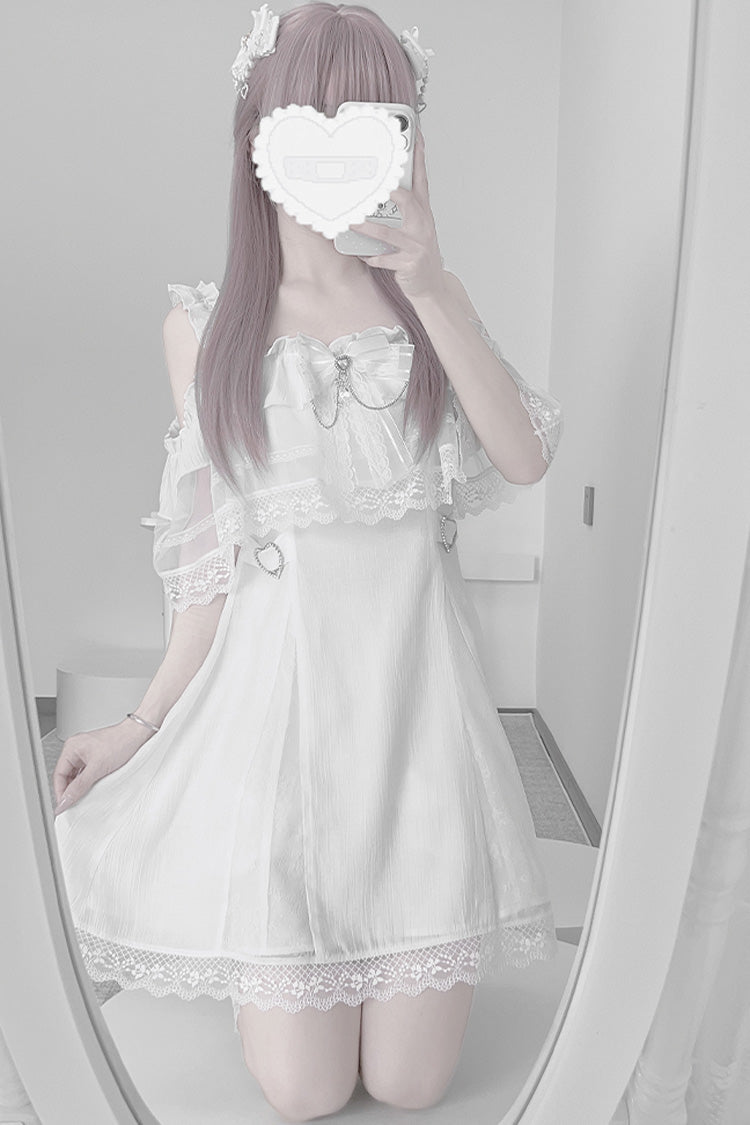 Sweet Lolita Dress - Pear Moon, White, Ruffled, Bow Detail, Lace Trim - additional product view 6