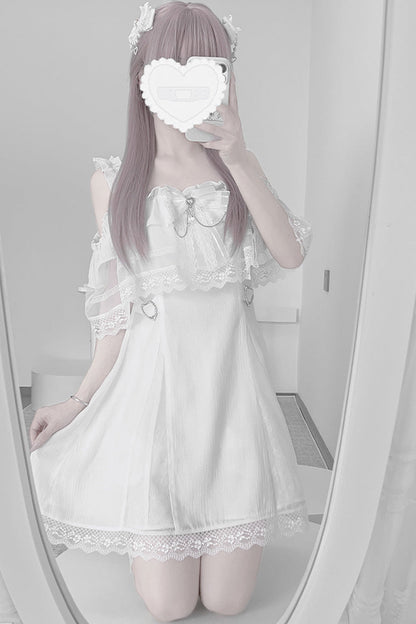 Sweet Lolita Dress - Pear Moon, White, Ruffled, Bow Detail, Lace Trim - additional product view 6