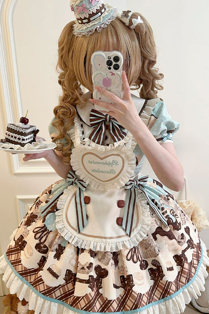 Sweet Lolita Dress - Peppermint Chocolate, Brown, Bow Detail, Lace Trim, Ruffled - additional product view 2