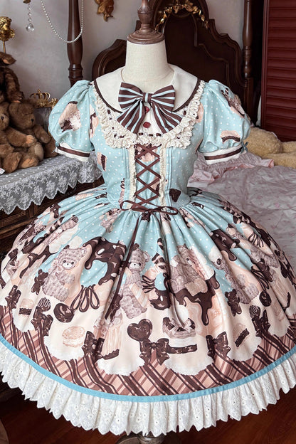 Sweet Lolita Dress - Peppermint Chocolate, Brown, Bow Detail, Lace Trim, Ruffled - additional product view 3