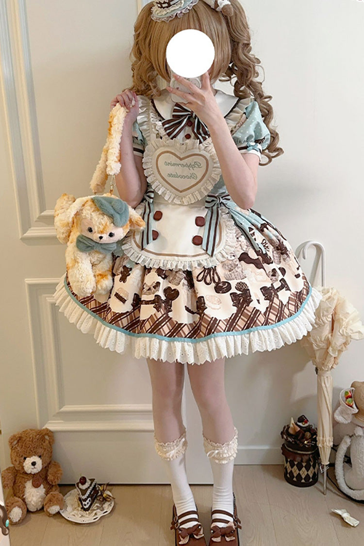 Sweet Lolita Dress - Peppermint Chocolate, Brown, Bow Detail, Lace Trim, Ruffled - additional product view 4