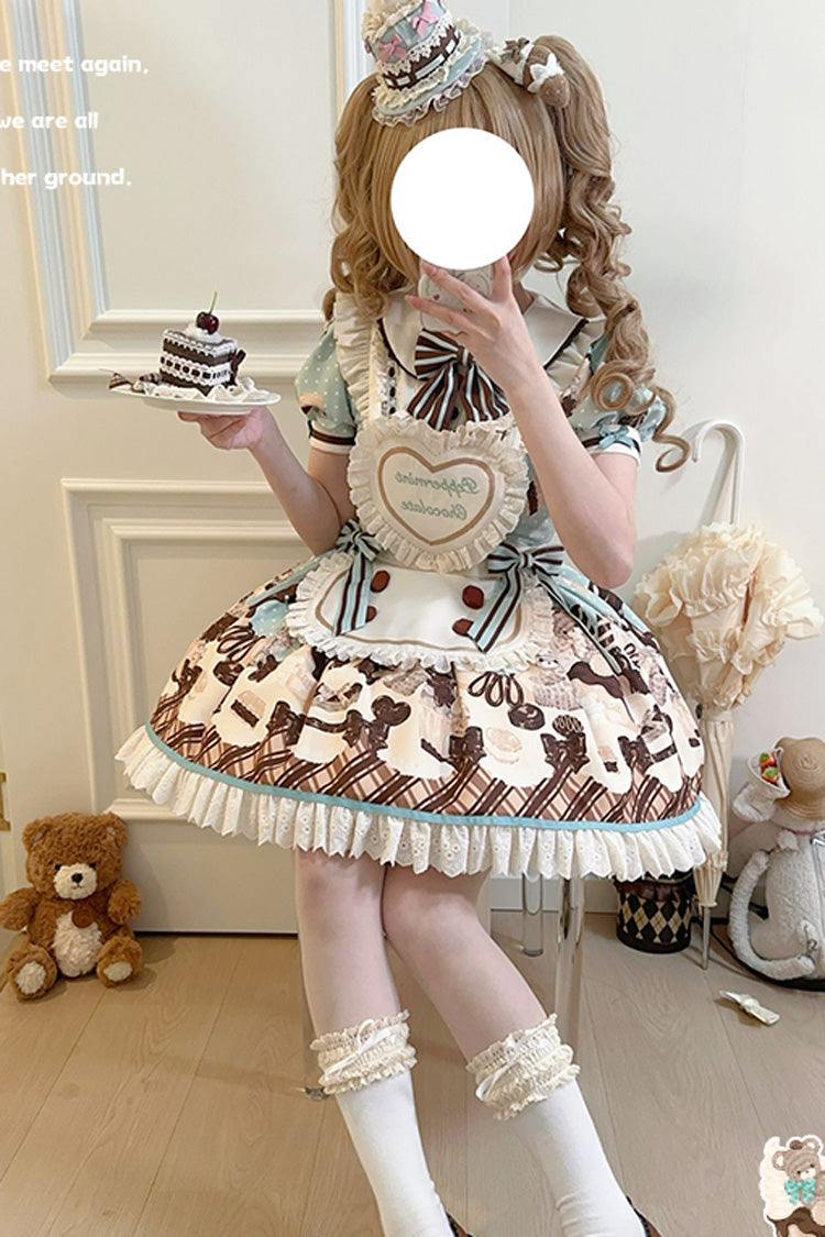 Sweet Lolita Dress - Peppermint Chocolate, Brown, Bow Detail, Lace Trim, Ruffled - additional product view 5