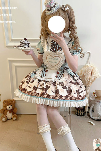 Sweet Lolita Dress - Peppermint Chocolate, Brown, Bow Detail, Lace Trim, Ruffled - additional product view 5