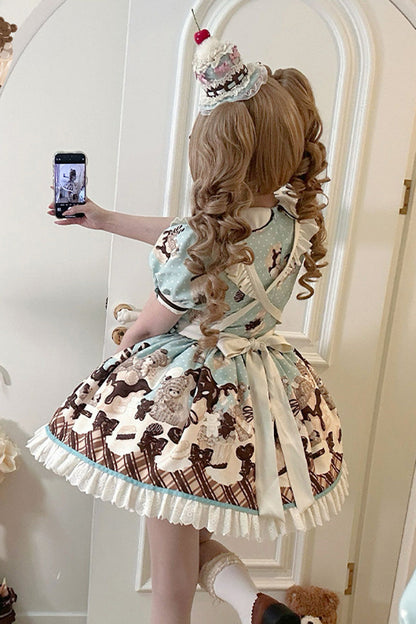 Sweet Lolita Dress - Peppermint Chocolate, Brown, Bow Detail, Lace Trim, Ruffled - additional product view 6
