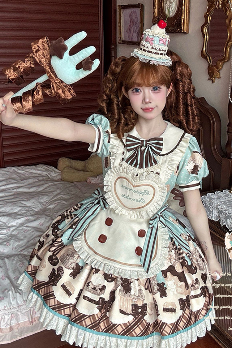 Sweet Lolita Dress - Peppermint Chocolate, Brown, Bow Detail, Lace Trim, Ruffled - additional product view 8