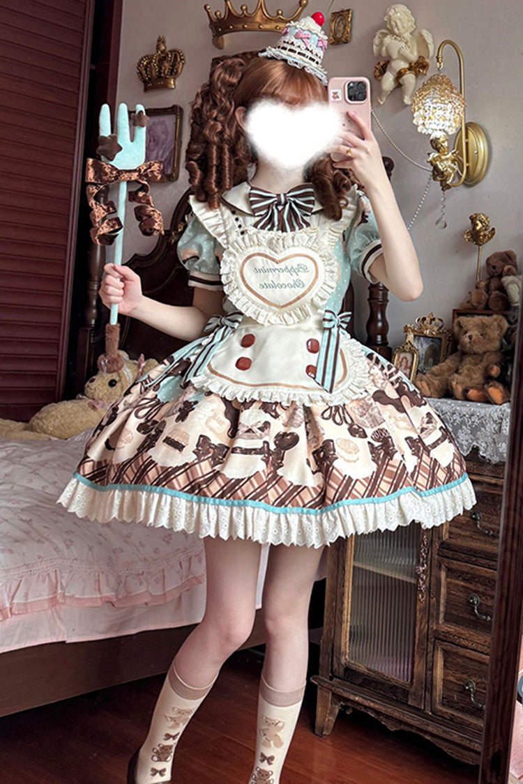 Sweet Lolita Dress - Peppermint Chocolate, Brown, Bow Detail, Lace Trim, Ruffled - additional product view 11
