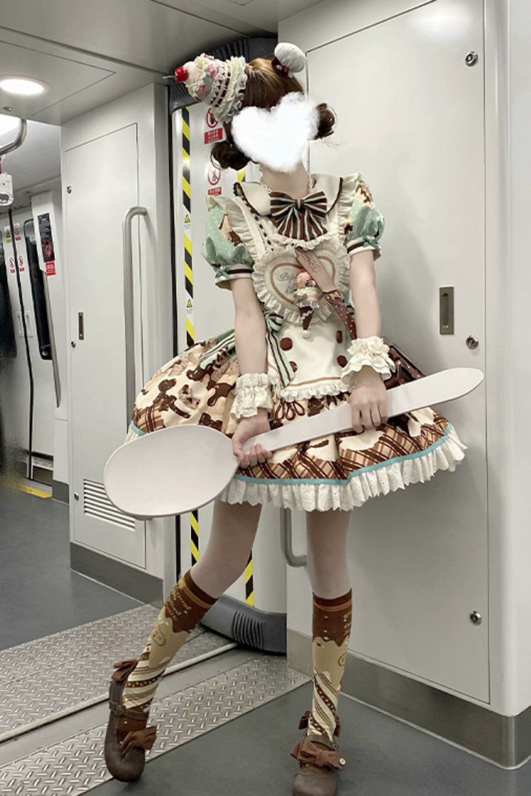 Sweet Lolita Dress - Peppermint Chocolate, Brown, Bow Detail, Lace Trim, Ruffled - additional product view 12