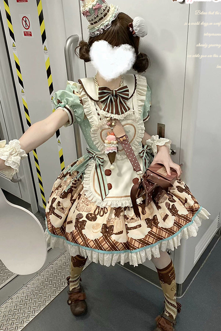 Sweet Lolita Dress - Peppermint Chocolate, Brown, Bow Detail, Lace Trim, Ruffled - additional product view 13