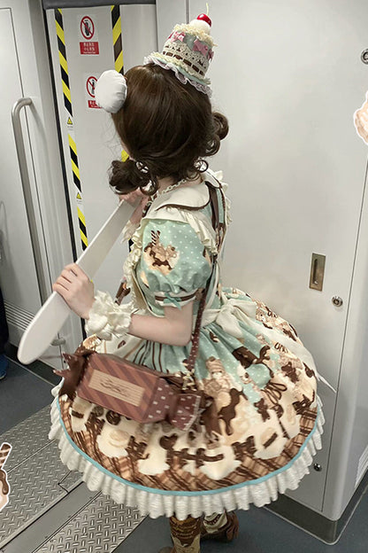 Sweet Lolita Dress - Peppermint Chocolate, Brown, Bow Detail, Lace Trim, Ruffled - additional product view 14