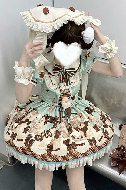 Sweet Lolita Dress - Peppermint Chocolate, Brown, Bow Detail, Lace Trim, Ruffled - additional product view 15