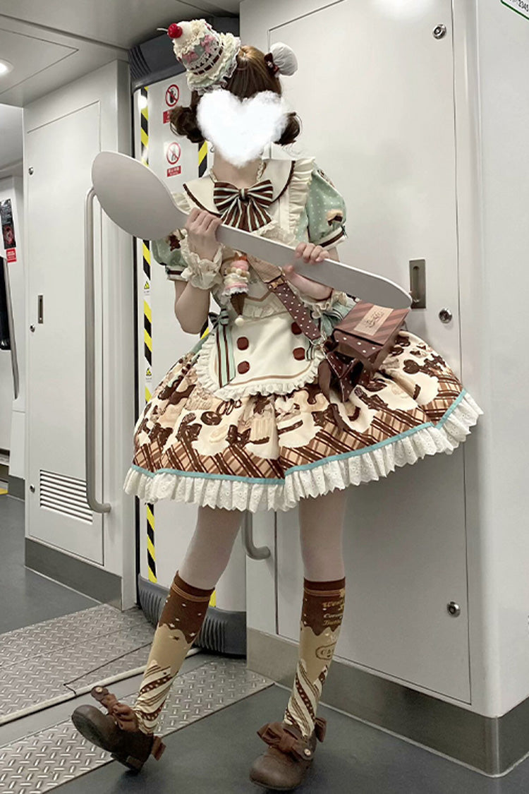 Sweet Lolita Dress - Peppermint Chocolate, Brown, Bow Detail, Lace Trim, Ruffled - additional product view 16