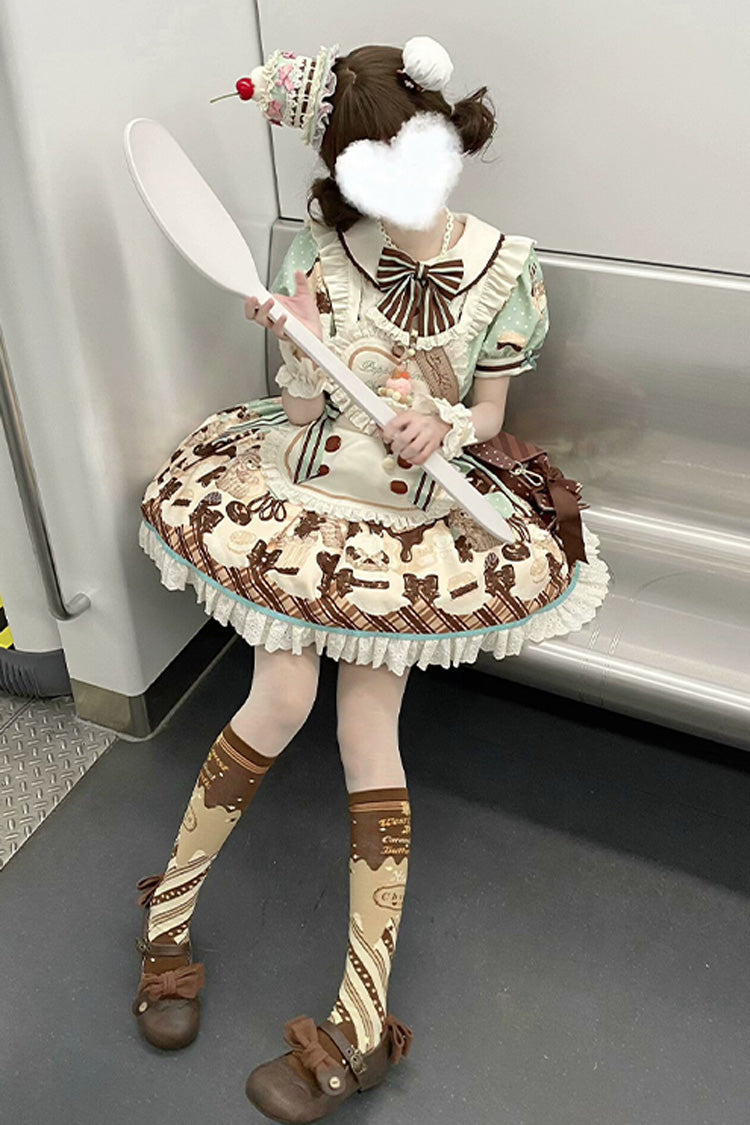 Sweet Lolita Dress - Peppermint Chocolate, Brown, Bow Detail, Lace Trim, Ruffled - additional product view 17