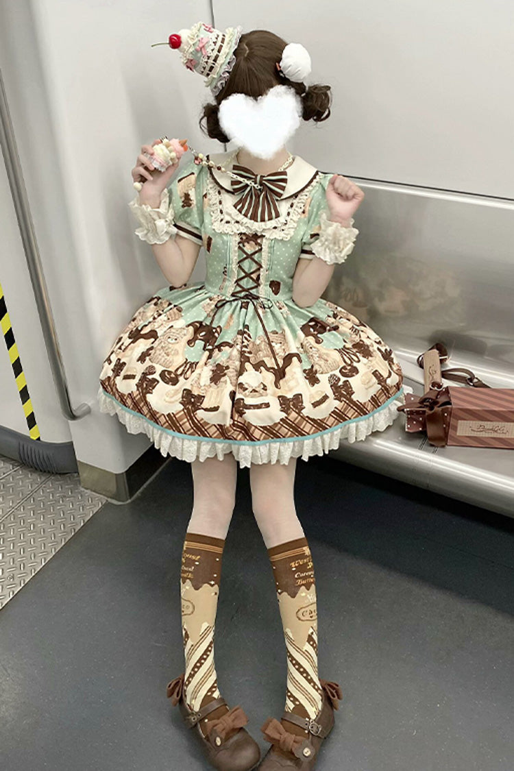 Sweet Lolita Dress - Peppermint Chocolate, Brown, Bow Detail, Lace Trim, Ruffled - additional product view 18