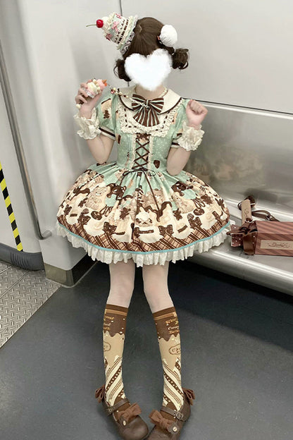 Sweet Lolita Dress - Peppermint Chocolate, Brown, Bow Detail, Lace Trim, Ruffled - additional product view 18