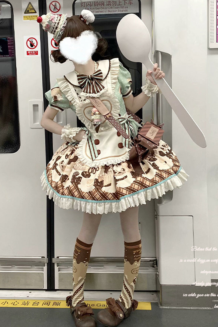 Sweet Lolita Dress - Peppermint Chocolate, Brown, Bow Detail, Lace Trim, Ruffled - additional product view 19