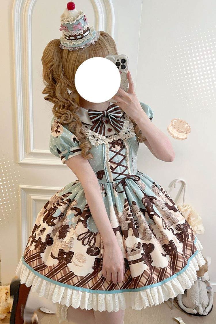 Sweet Lolita Dress - Peppermint Chocolate, Brown, Bow Detail, Lace Trim, Ruffled - main product image