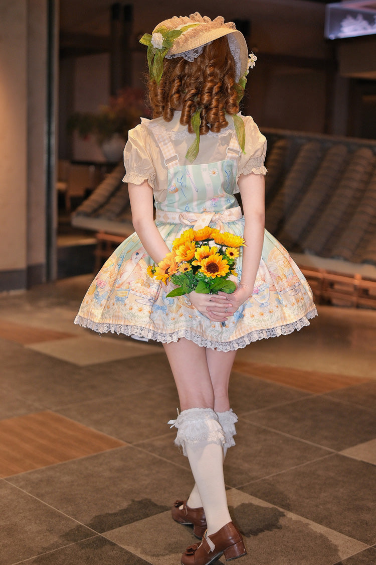 Sweet Lolita Dress - Pineapple Cat, Green, Bow Detail, Lace Trim, Printed - additional product view 8