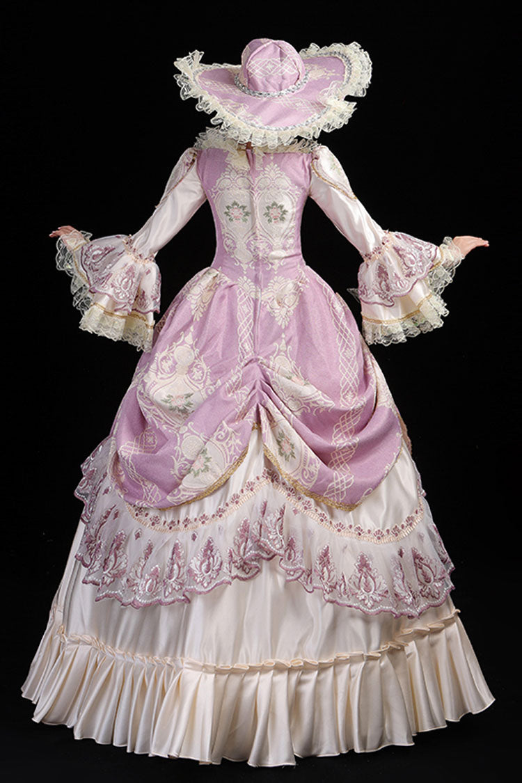 Sweet Lolita Dress - Pink/champagne Trumpet Sleeves, Pink, High Waist, Printed - additional product view 4
