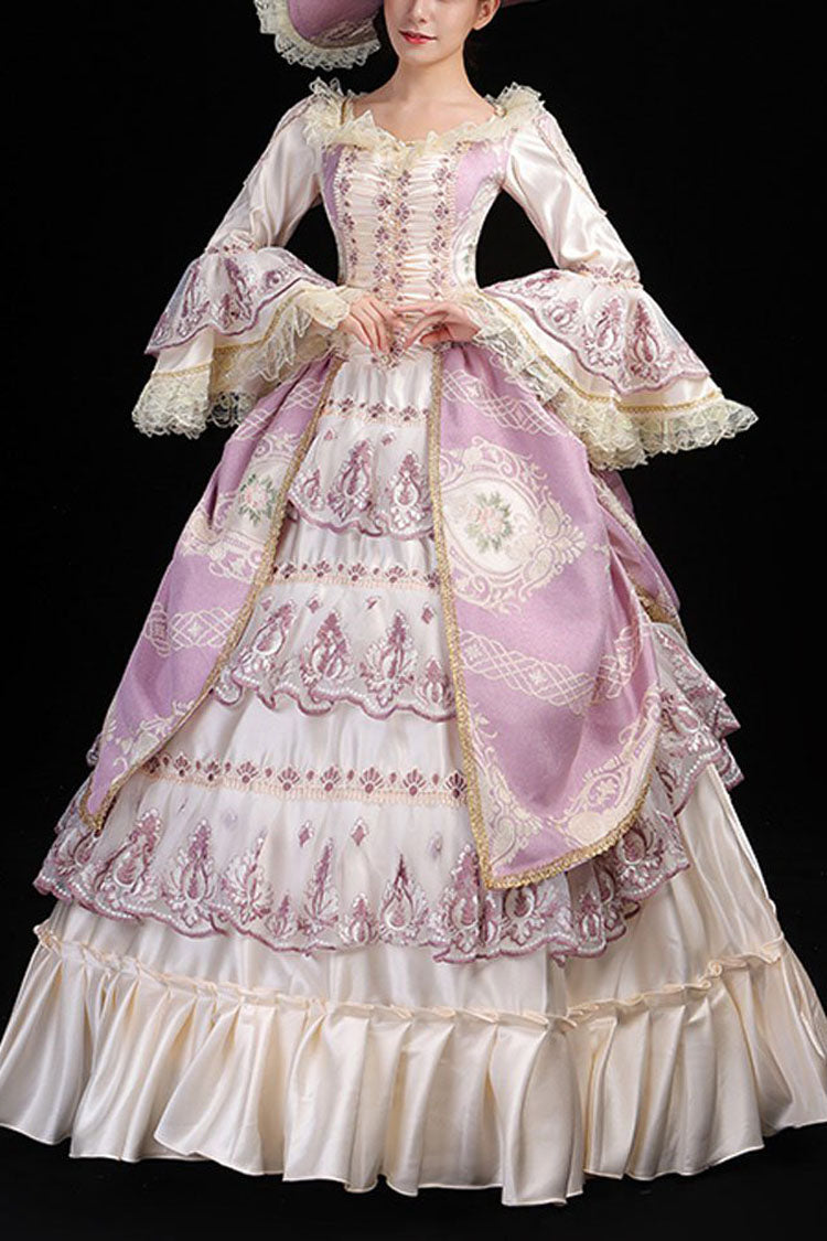 Sweet Lolita Dress - Pink/champagne Trumpet Sleeves, Pink, High Waist, Printed - main product image