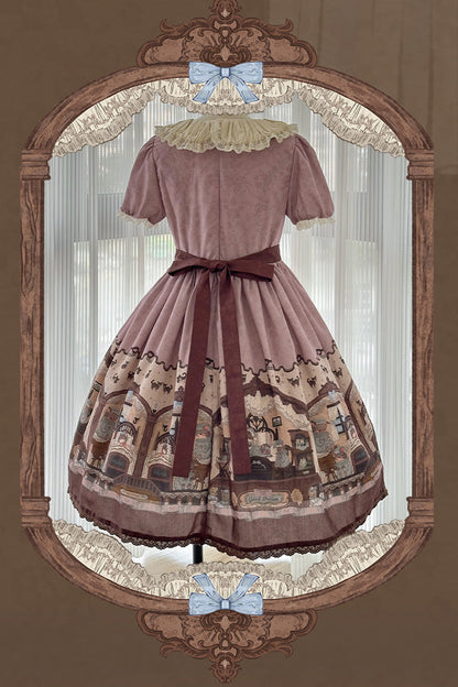 Sweet Lolita Dress - Pink/purple, 2 Colors, Printed, Classic Style, Bow Detail - additional product view 2