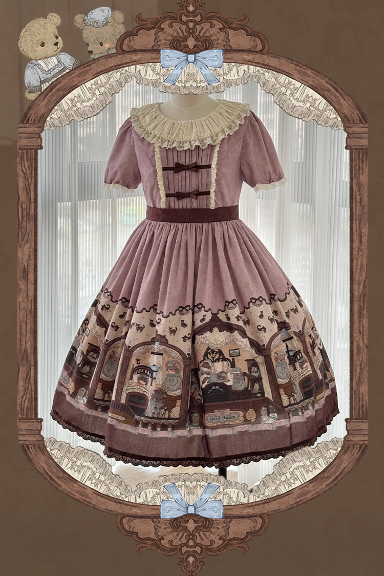 Sweet Lolita Dress - Pink/purple, 2 Colors, Printed, Classic Style, Bow Detail - additional product view 3