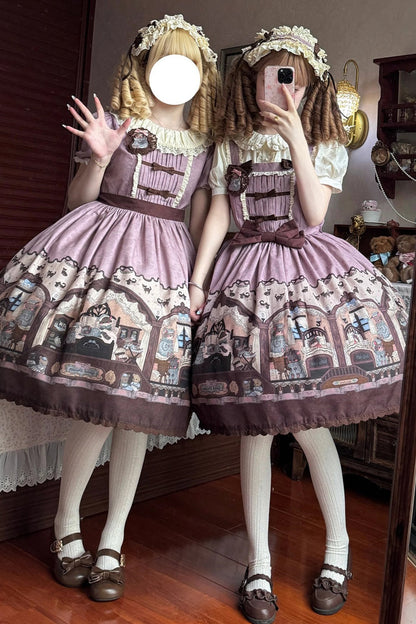 Sweet Lolita Dress - Pink/purple, 2 Colors, Printed, Classic Style, Bow Detail - additional product view 4