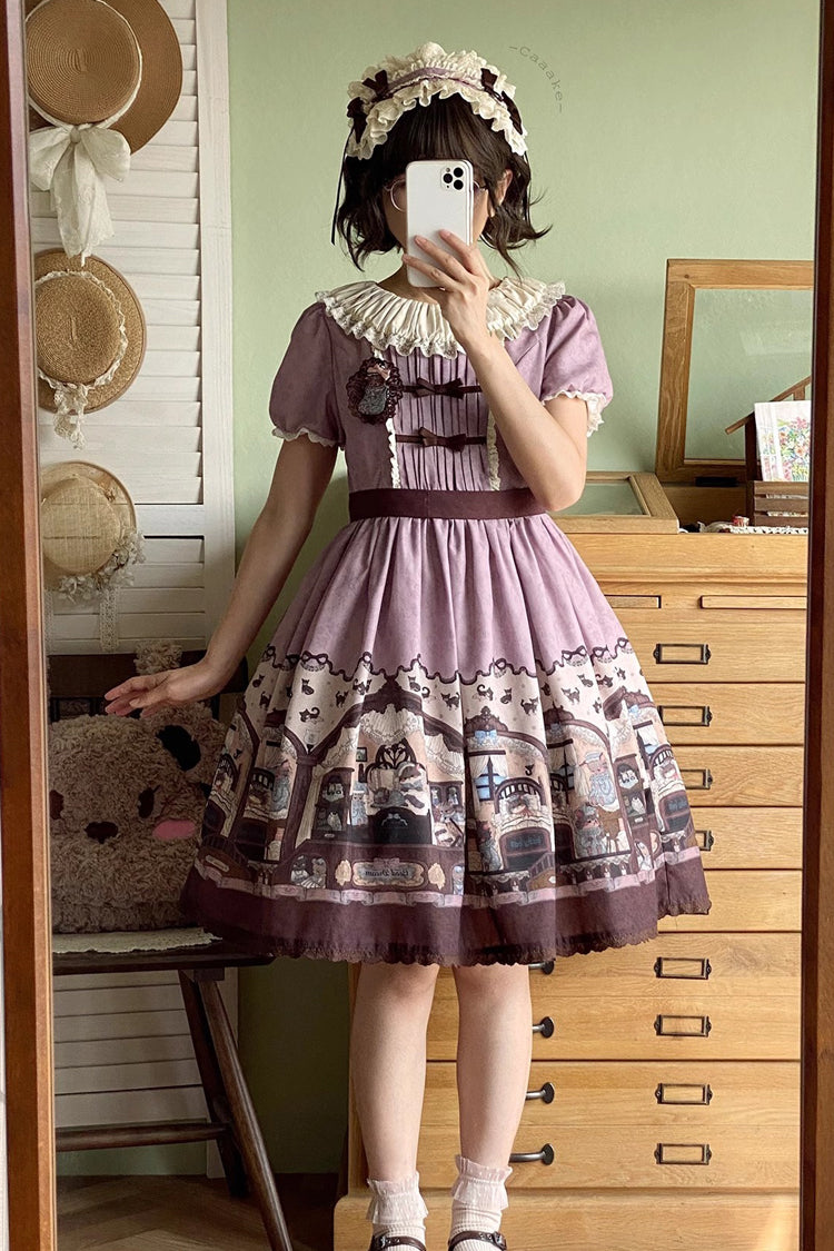 Sweet Lolita Dress - Pink/purple, 2 Colors, Printed, Classic Style, Bow Detail - additional product view 7