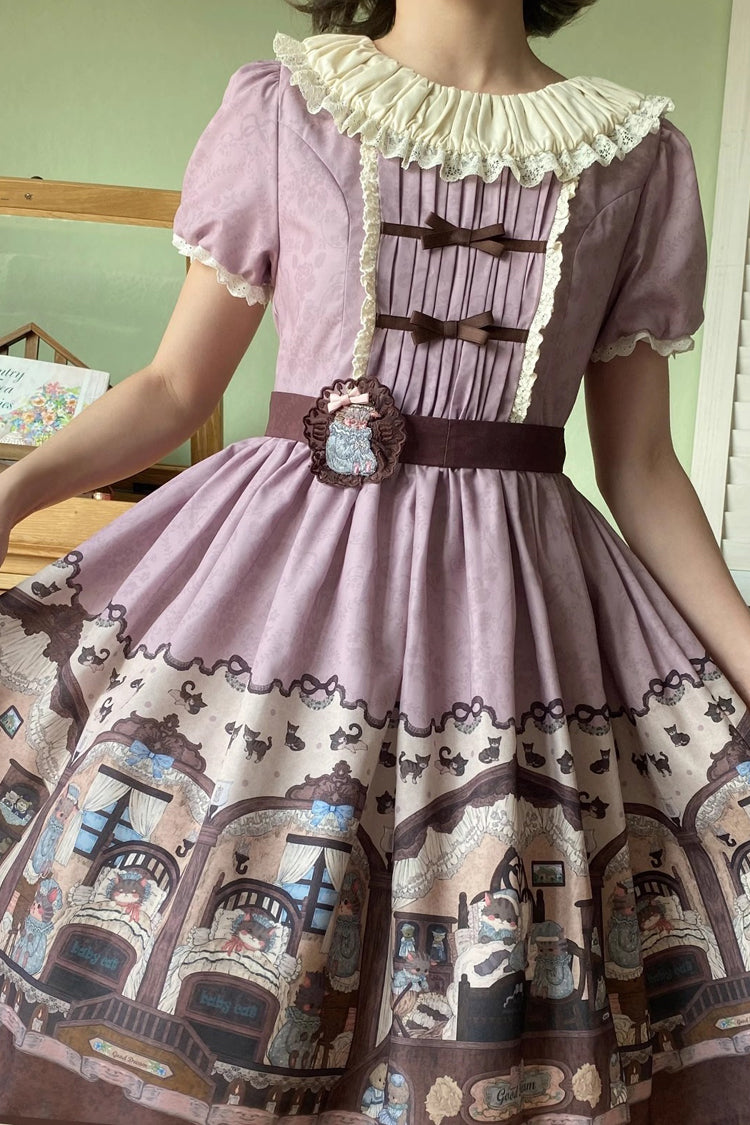 Sweet Lolita Dress - Pink/purple, 2 Colors, Printed, Classic Style, Bow Detail - additional product view 8