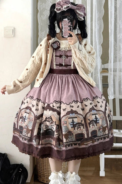 Sweet Lolita Dress - Pink/purple, 2 Colors, Printed, Classic Style, Bow Detail - additional product view 9