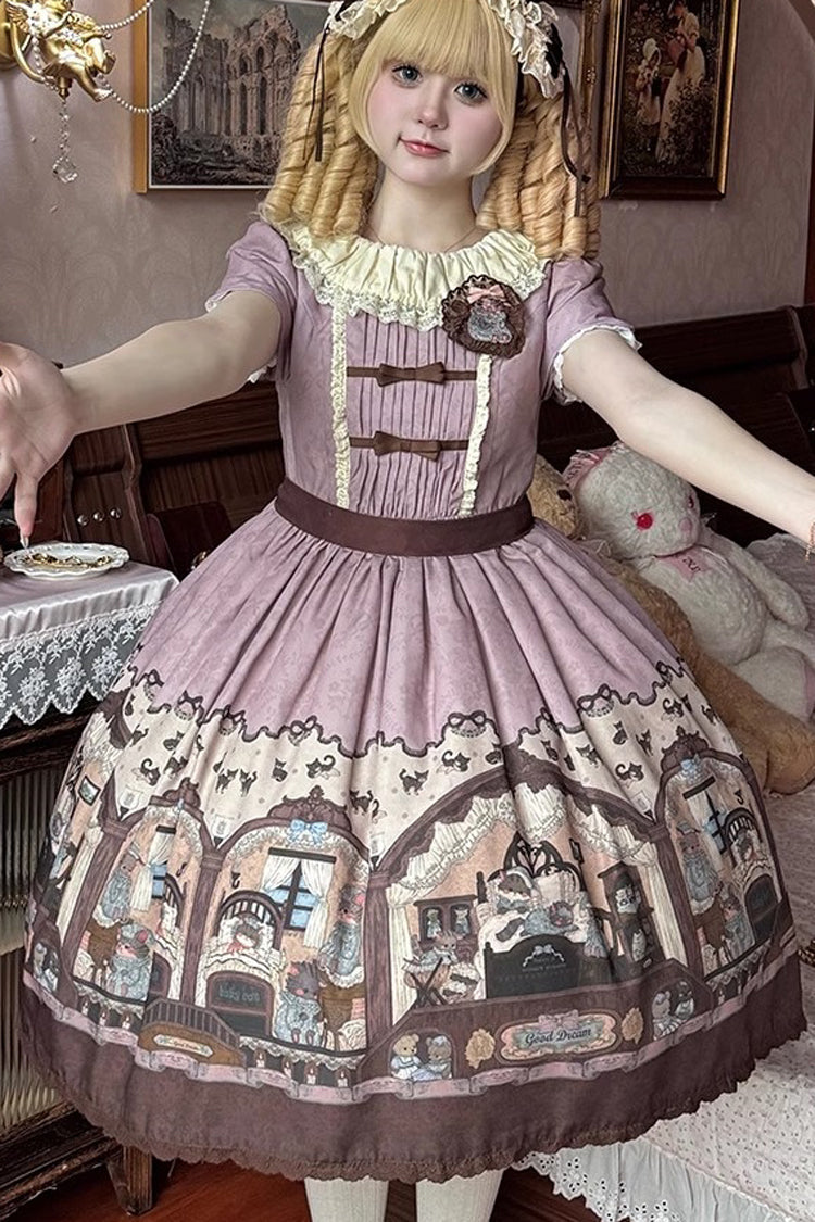 Sweet Lolita Dress - Pink/purple, 2 Colors, Printed, Classic Style, Bow Detail - additional product view 10