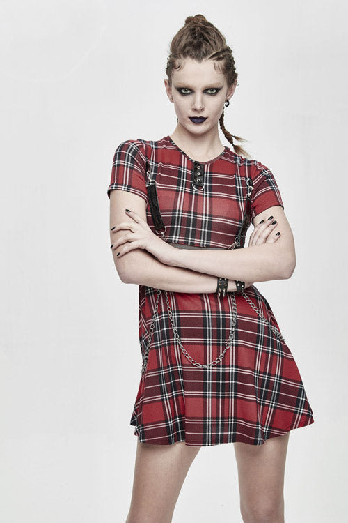 Sweet Lolita Dress - Plaid Mesh Stretchy Mid Length, Red, Plaid, Women's Style - additional product view 3