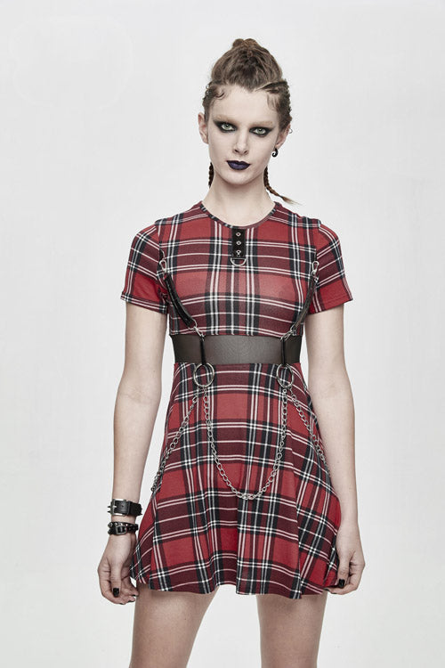 Sweet Lolita Dress - Plaid Mesh Stretchy Mid Length, Red, Plaid, Women's Style - additional product view 4