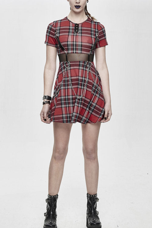 Sweet Lolita Dress - Plaid Mesh Stretchy Mid Length, Red, Plaid, Women's Style - main product image