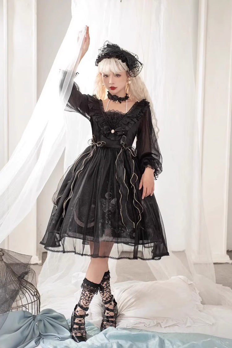 Sweet Lolita Dress - Planet Butterfly Print, 2 Colors, Gothic Style, Classic Style - additional product view 2